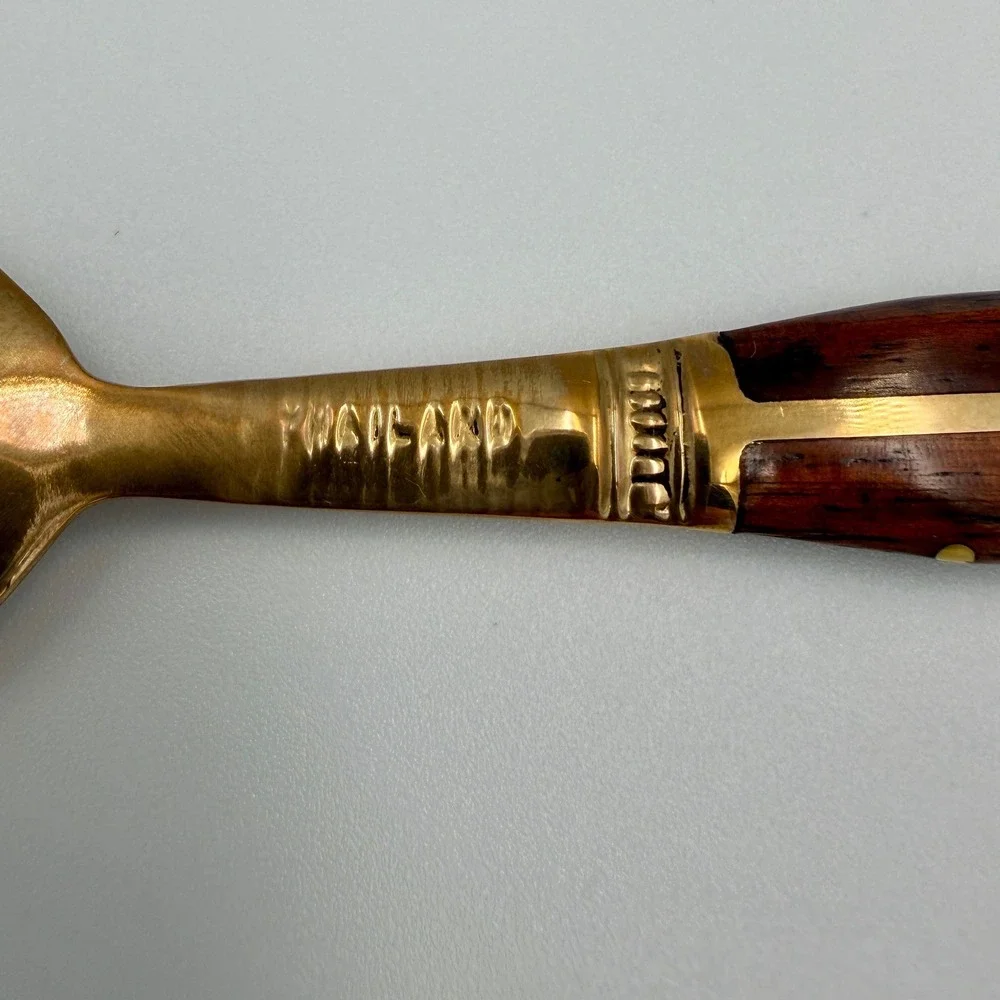 Vintage Thailand Bronze Spoon Wood Inlay Handle Mid Century Modern Flatware